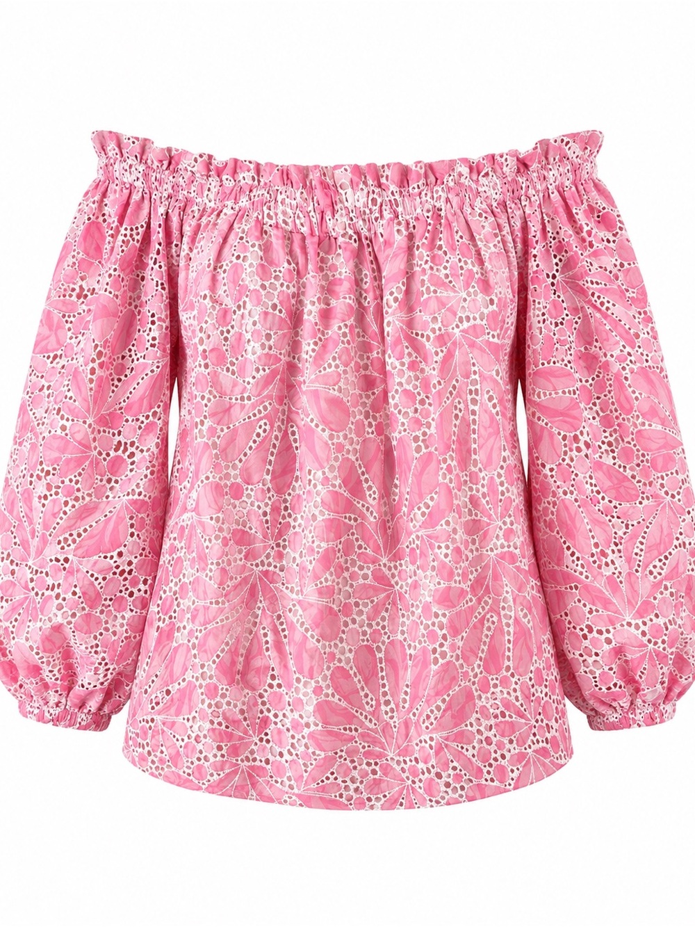 Lilly Pulitzer Jamielynn Off The Shoulder Top XS Pink Tulip Eyelet